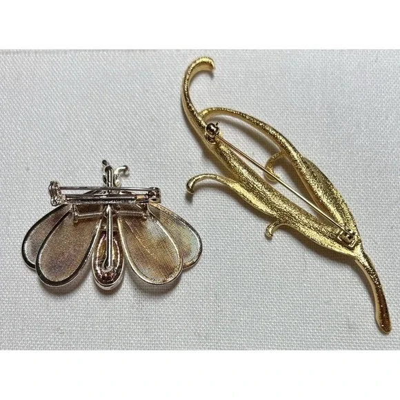 Vintage Leaf/Fall Brooch Lot of 6 Gold Tone Fall Theme Pins Mixed Styles Jewelry - Picture 5 of 7